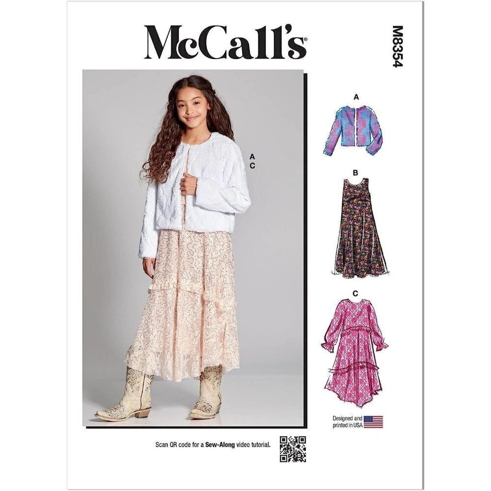 McCalls Sewing Pattern 8354 11624 Dress Slip Dress Jacket‎ Girls Size 7-14